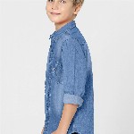 FABFARM Boys Classic Spread Collar Faded Denim Casual Shirt