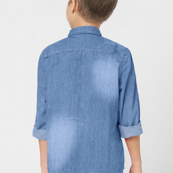 FABFARM Boys Classic Spread Collar Faded Denim Casual Shirt