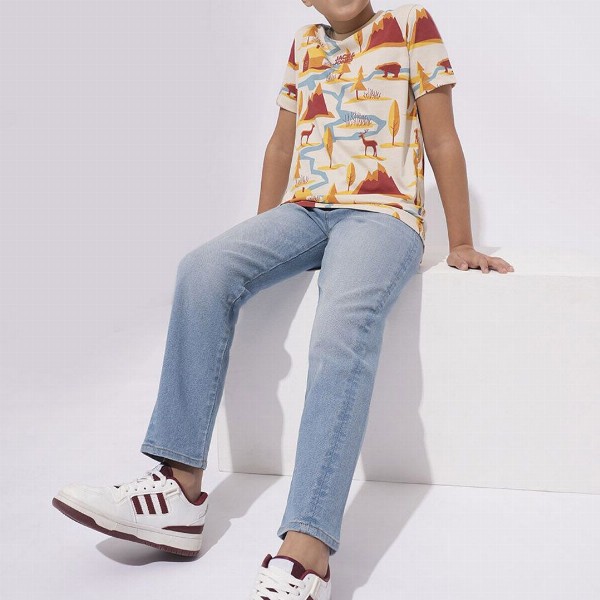 Jack & Jones Junior Boys Mid-Rise Regular Fit Heavy Fade Stretchable Jeans