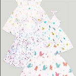 Kidbea Infant Girls Pack Of 4 Conversational Printed Round Neck Cotton Fit & Flare Dress