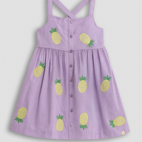 Somersault Girls Conversational Embroidered Fit & Flare Cotton PLeated Dress