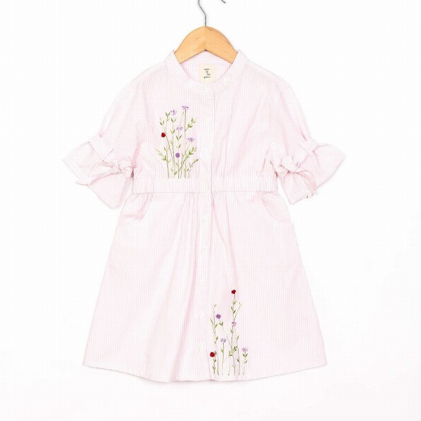 Sangria Girls Striped Embroidered Cotton A-Line Dress