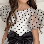 Miss & Chief Girls Polka Dot Print Net Fit and Flare Dress
