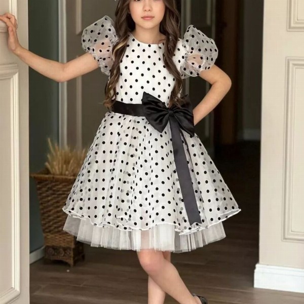 Miss & Chief Girls Polka Dot Print Net Fit and Flare Dress