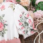 BAESD Girls Floral Print Round Neck Short Puff Sleeves Fit & Flare Dress