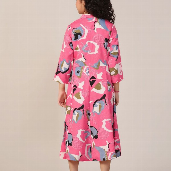 YK Print Fit & Flare Midi Dress