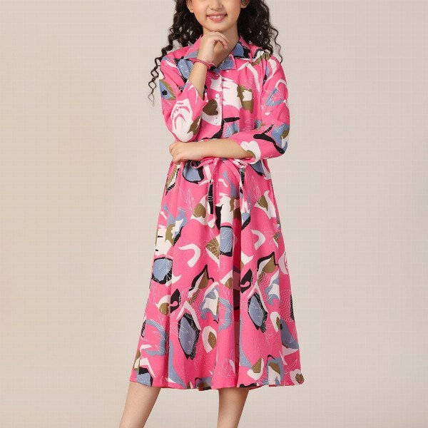 YK Print Fit & Flare Midi Dress