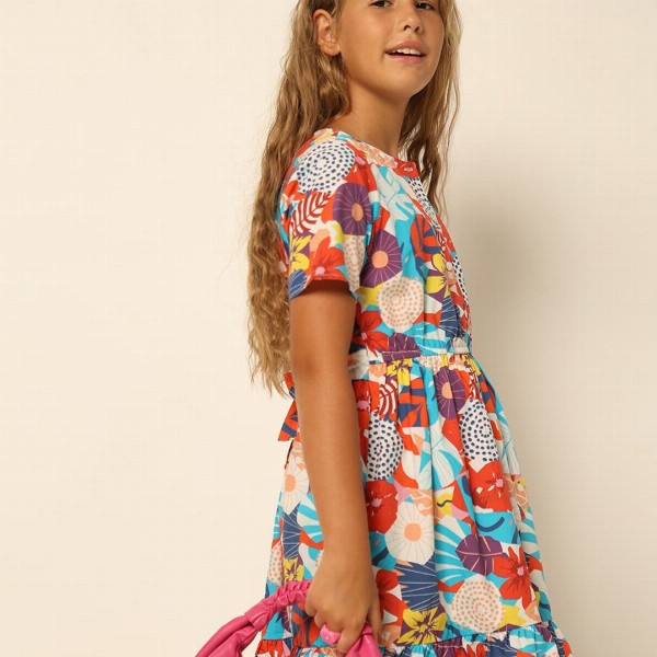 Vero Moda Girls Tropical Print Pure Cotton Fit & Flare Dress