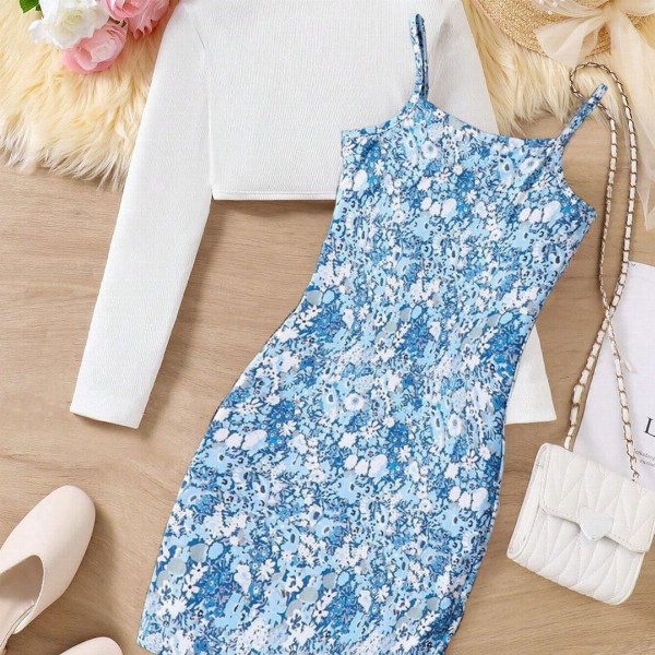 BAESD Girls Floral Printed  Bodycon Shoulder Straps Maxi Dress