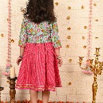 Sangria Girls Striped Cotton A-Line Ethnic Dress With Jacket