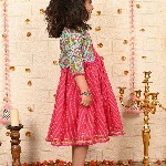 Sangria Girls Striped Cotton A-Line Ethnic Dress With Jacket