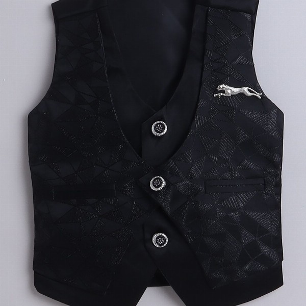 BAESD Boys 3 Pieces Checked Embellished Single-Breasted Suits