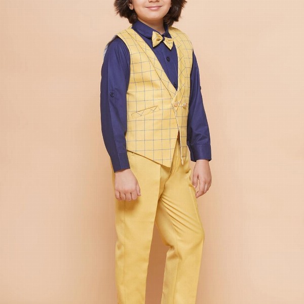 Aj DEZInES Boys 3 Piece Checked Waistcoat with Trousers and Bowtie