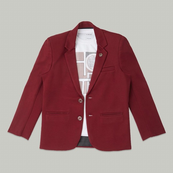 CAVIO Boys Comfort Fit Notched Lapel Collar Pure Cotton Single-Breasted Blazer & T-Shirt
