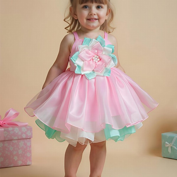 PINK LEAF Girls Embellished Bow Balloon Dress
