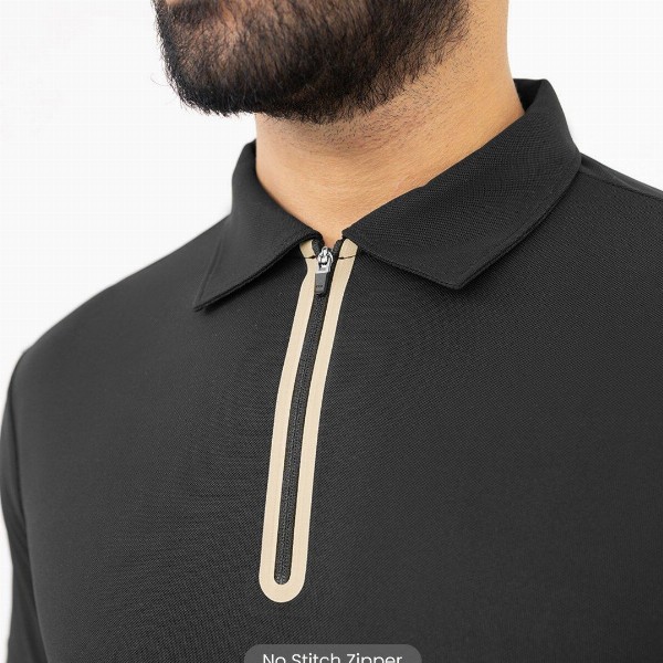 Harfun Men Solid Polo Collar Ziptech T-shirt