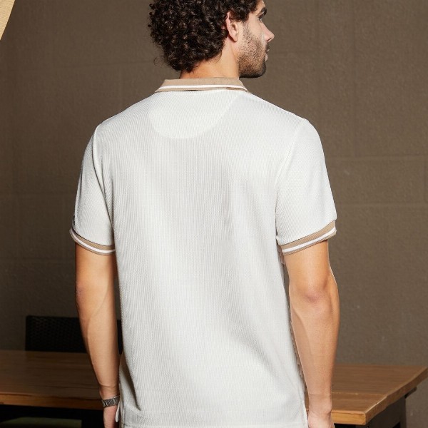 Campus Sutra Men Self Design Polo Collar Cotton T-shirt