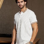 Campus Sutra Men Self Design Polo Collar Cotton T-shirt