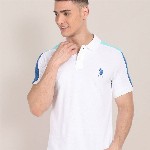 U.S. Polo Assn. Colourblocked Polo Collar Pure Cotton Slim Fit T-shirt