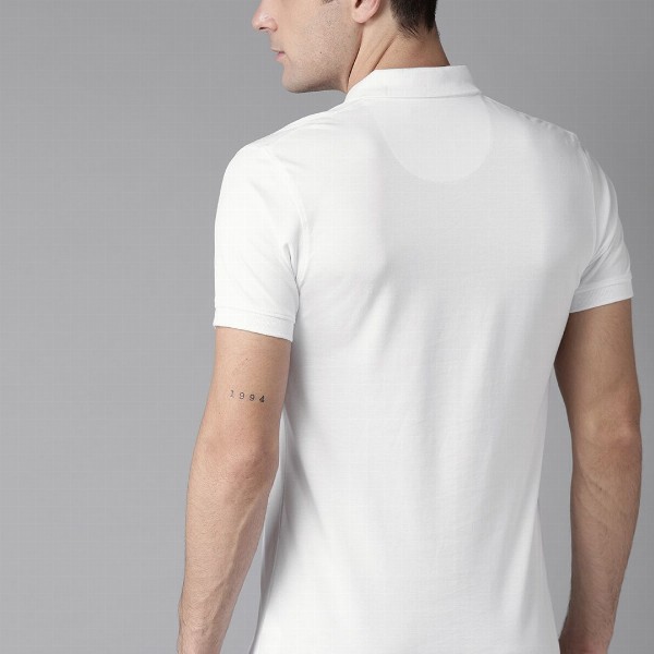 Roadster Men White Polo Collar Cotton Pure Cotton T-shirt