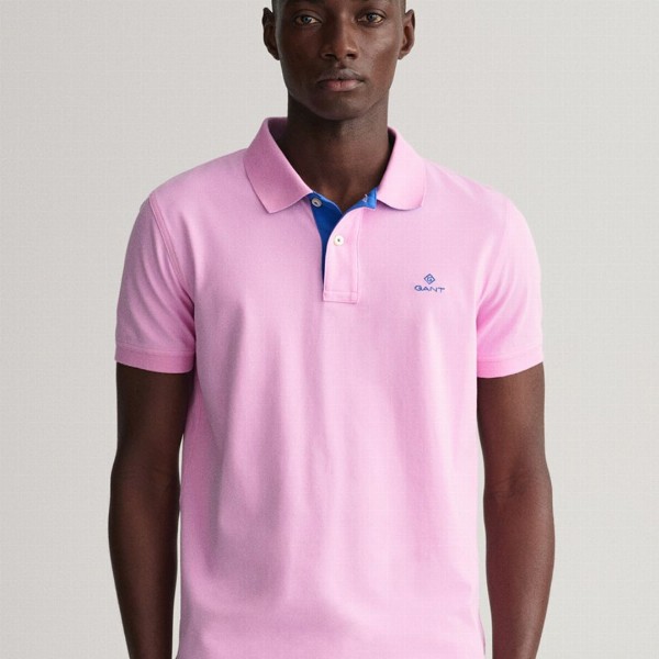 GANT Men Pink Polo Collar Slim Fit T-shirt