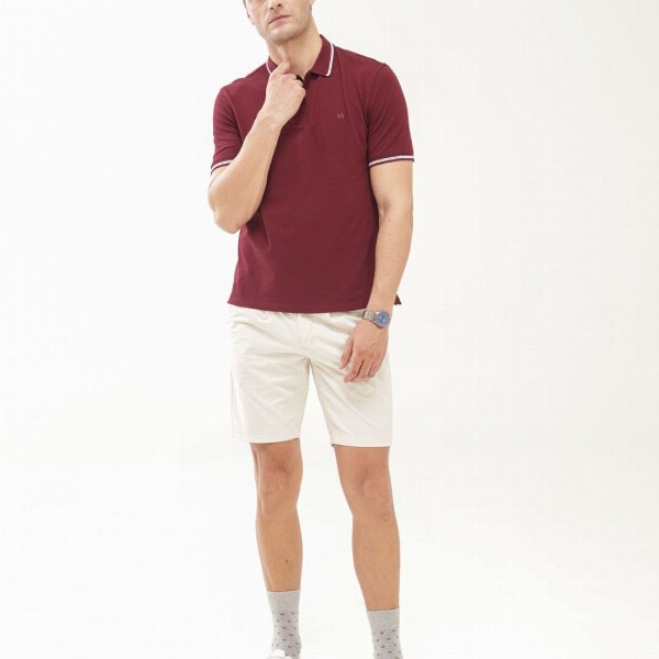 TURMS Men Solid Polo Collar Half Sleeves Stain And Water Repellent Cotton Tshirt