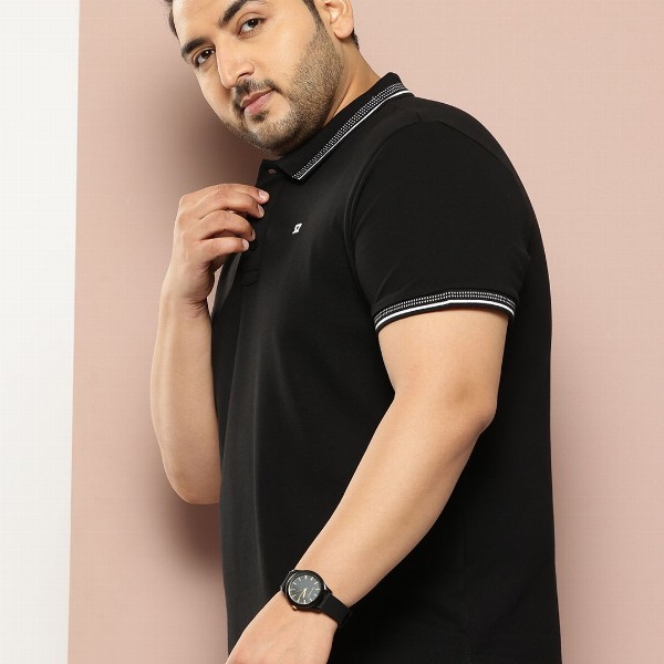 Sztori Men Plus Size Pure Cotton Monochrome Polo T-shirt