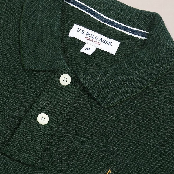 U S Polo Assn Men Green Brand Logo Embroidered Pure Cotton Polo Collar Slim Fit T-shirt