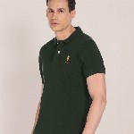 U S Polo Assn Men Green Brand Logo Embroidered Pure Cotton Polo Collar Slim Fit T-shirt