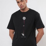 Bewakoof Men Black Printed Oversized T-shirt