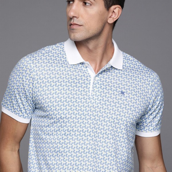 Raymond Men Blue & White Printed Polo Collar T-shirt