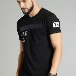 Roadster Men Black Printed Cotton Pure Cotton T-shirt
