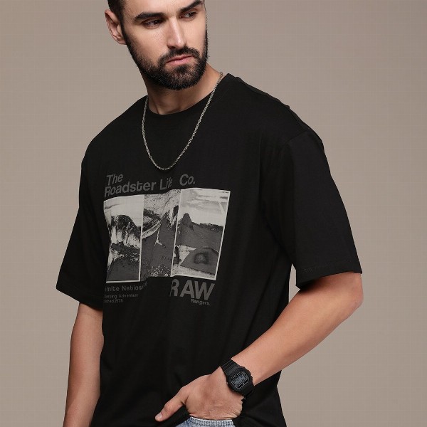 The Roadster Lifestyle Co.Oversized Fit Printed Pure Cotton T-shirt