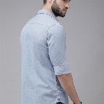 The Roadster Lifestyle Co Men Light Blue Solid Regular Fit Chambray Casual Shirt