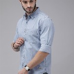 The Roadster Lifestyle Co Men Light Blue Solid Regular Fit Chambray Casual Shirt