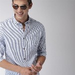 Mast & Harbour Men Blue & White Slim Fit Striped Casual Shirt