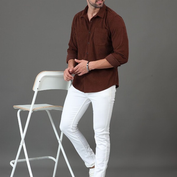 HERE&NOW Slim Fit Long Sleeves Spread Collar Casual Shirt