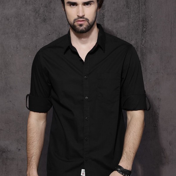 Roadster Men Black Pure Cotton Casual Shirt