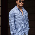 Powerlook Men Spread Collar Vertical Striped Cotton Casual Shirt