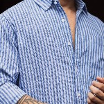 Powerlook Men Spread Collar Vertical Striped Cotton Casual Shirt