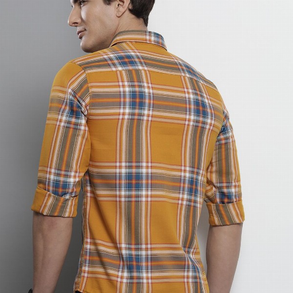The Indian Garage Co Men Yellow Comfort Checked Regular Fit Casual Shirt