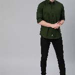 Roadster Men Olive Green Pure Cotton Casual Shirt