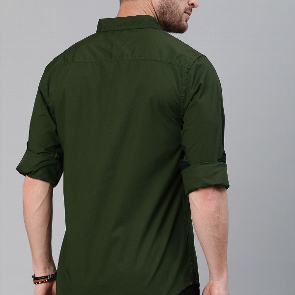 Roadster Men Olive Green Pure Cotton Casual Shirt