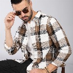 HERE&NOW Tartan Checks Spread Collar Long Sleeves Slim Fit Cotton Casual Shirt