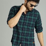 Roadster Men Green & Navy Blue Checked Casual Shirt