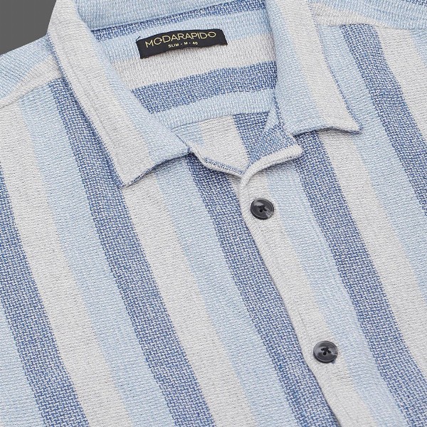 Moda Rapido blue Slim Fit Striped Short Sleeves Cotton Casual Shirt