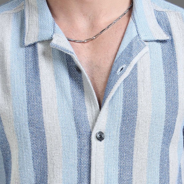 Moda Rapido blue Slim Fit Striped Short Sleeves Cotton Casual Shirt