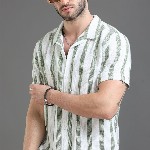 Moda Rapido White Slim Fit Striped Short Sleeves Cotton Casual Shirt