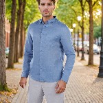 Celio Men Classic Fit Spread Collar Solid Pure Linen Casual Shirt