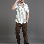 Moda Rapido White Slim Fit Striped Short Sleeves Cotton Casual Shirt